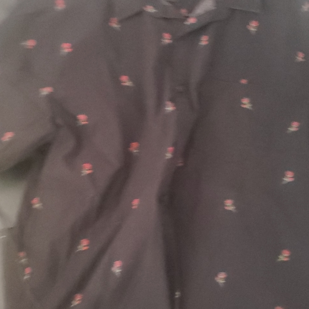 Mens black with rose design button T-shirt